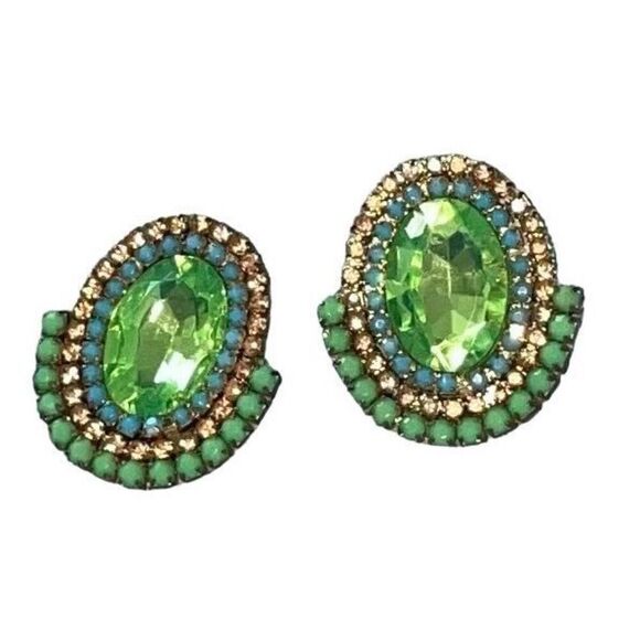 Art Deco Vintage Czech Crystal Oversized Earrings - Picture 4 of 10